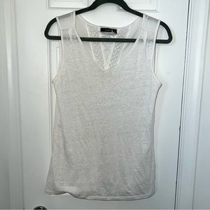 ANA vneck white tank top, sleeveless blouse, lace back shirt, scoop neck neutral